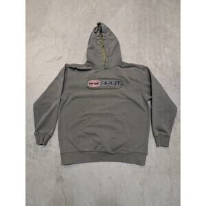 Y2K Split Hoodie Mens L (Fits M) Green/Brown Pull Over Distressed
